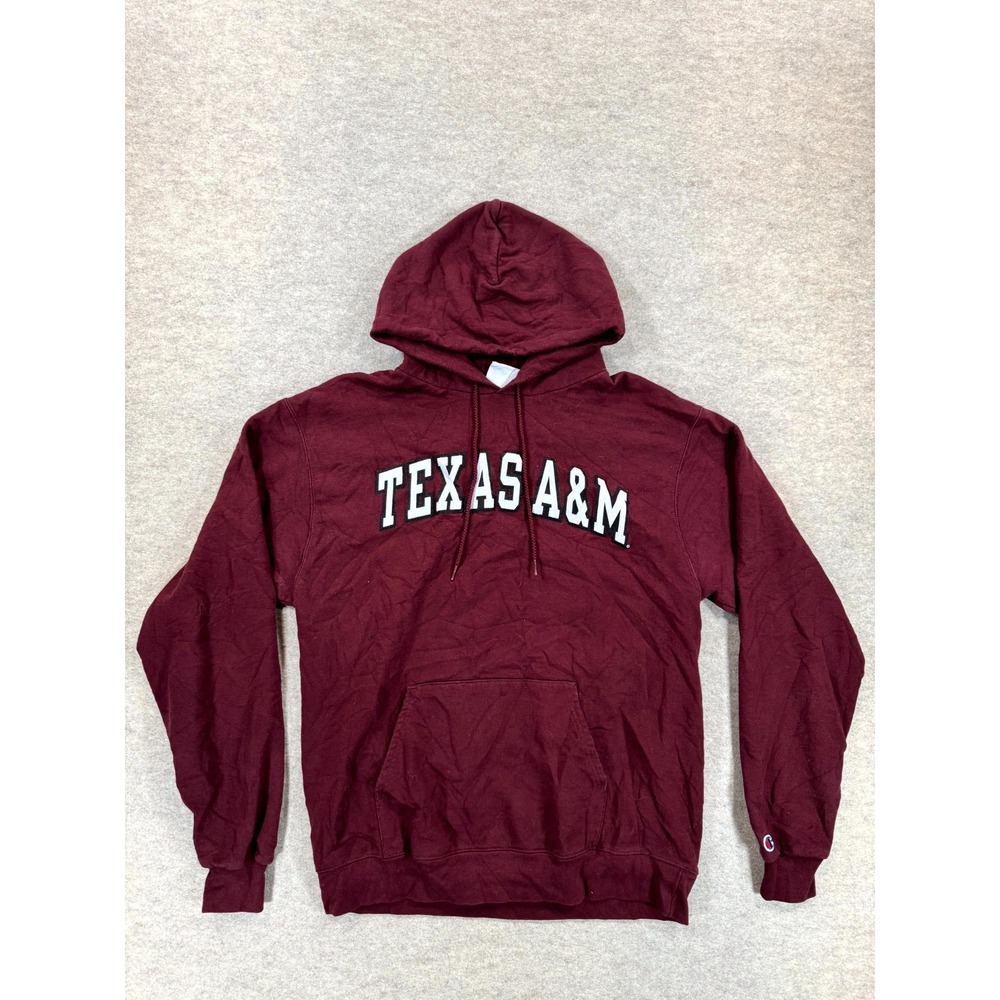 Champion Texas A&M Aggies Football Hoodie Men Large Maroon Fleece Lined Pullover